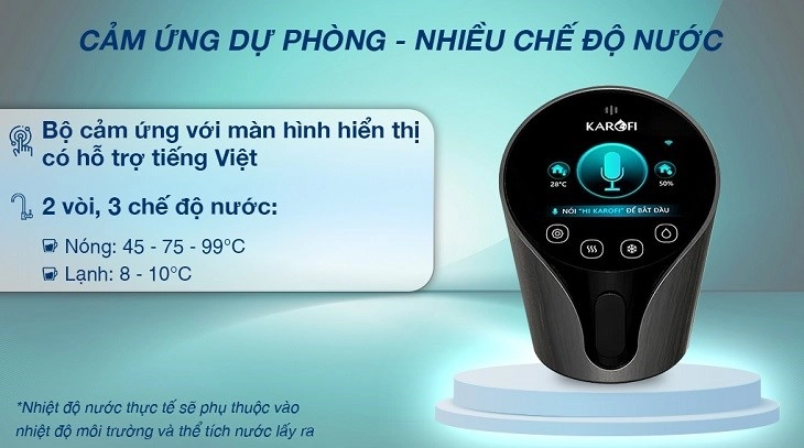 Máy lọc nước RO nóng lạnh Karofi KAD-N91 10 lõi sở hữu cảm biến với nhiều chế độ nước khác nhau